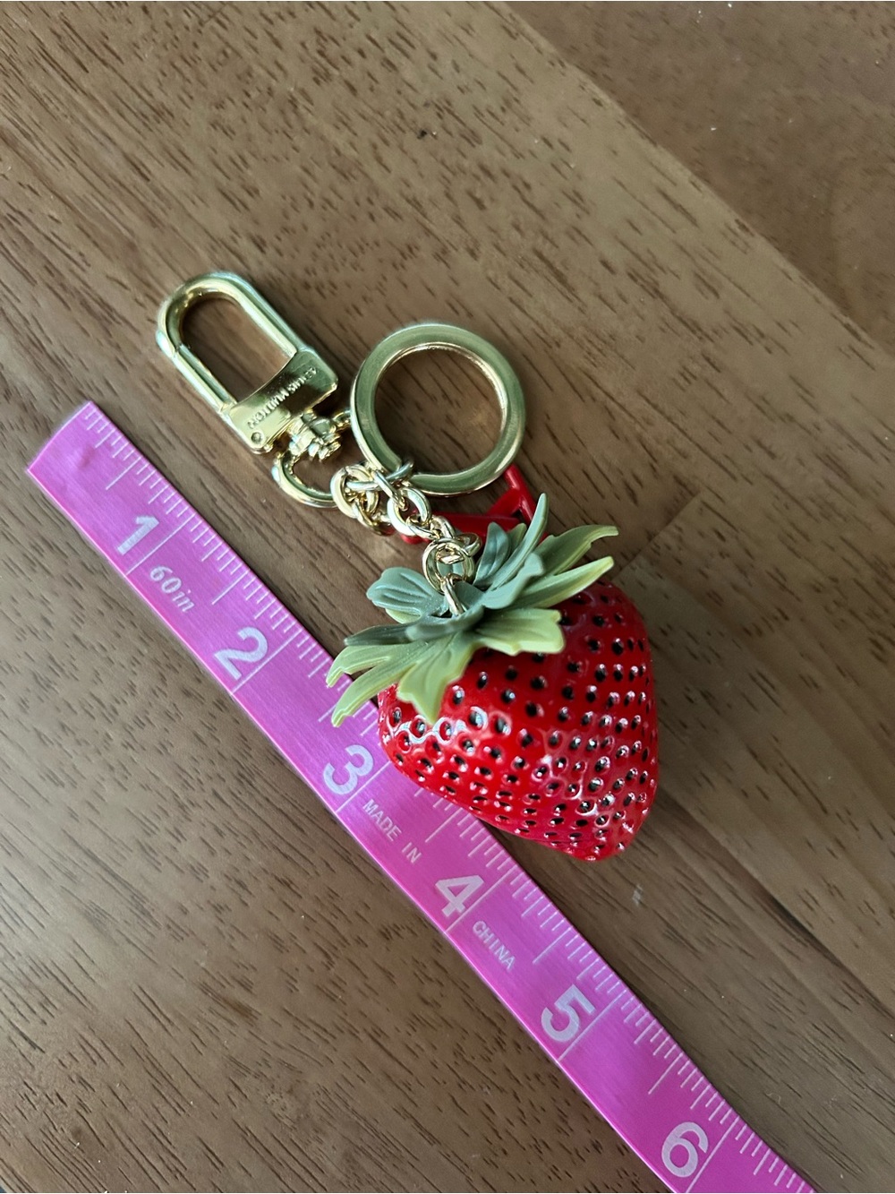 Red Strawberry Keychain Charm with Gold Hardware